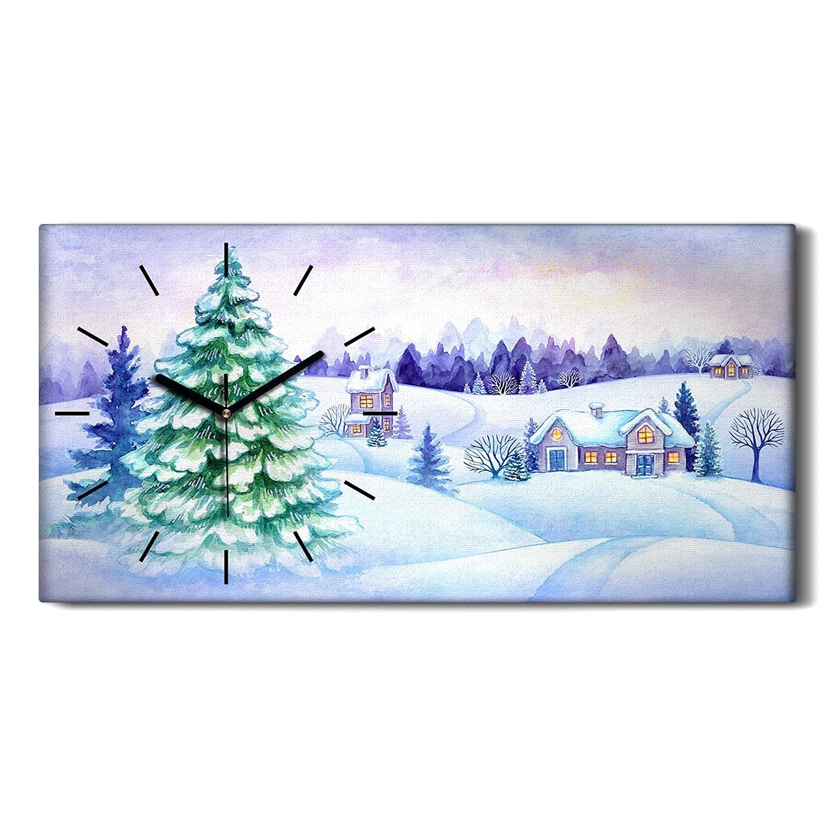 Horloge sur Toile Art Moderne Tableau Forêt d'Hiver 60x30cm Luxe