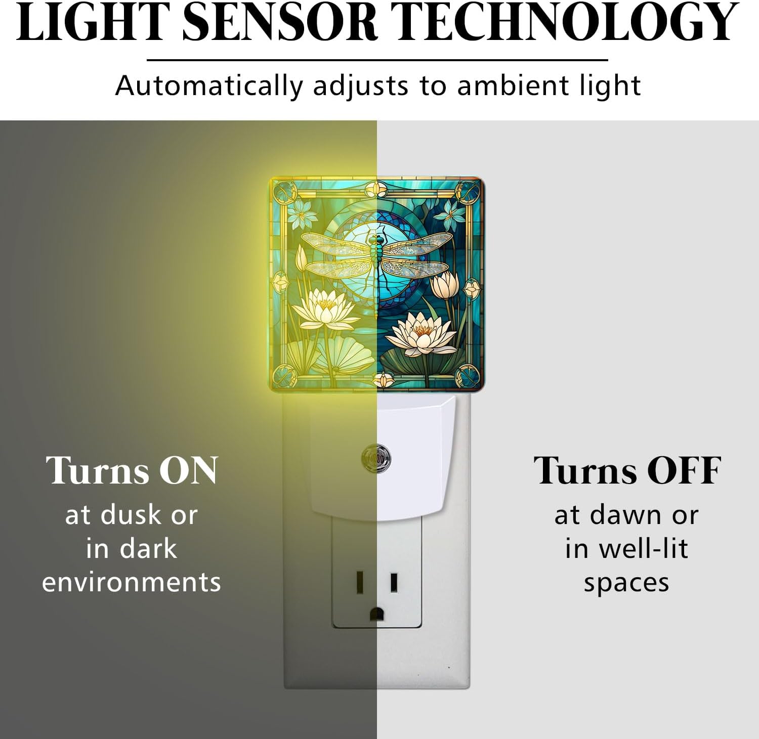 Dragonfly & Flowers Stained Glass Night Lights Plug into Wall for Room, Dragonfly & Flowers Night Light LED for Bedroom