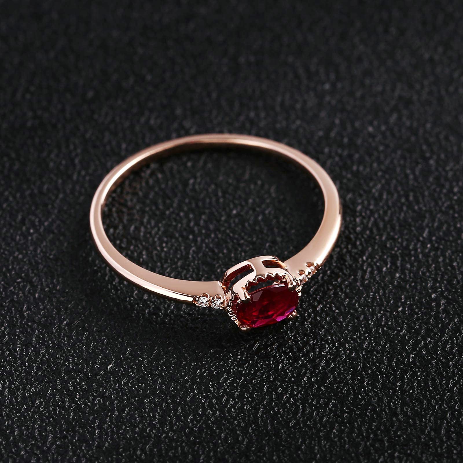 KnSam Anillo de Oro, Oval Anillo de 18K 750 Oro Rojo con Rubí Anillo de Bodas Oro Anillo de San Valentin Rose Oro Rojo