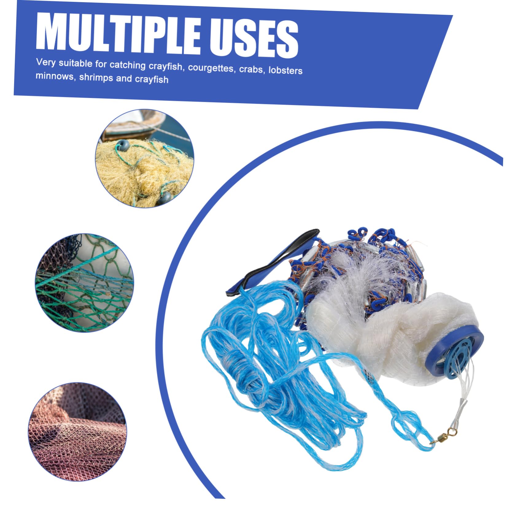 Filet de Pêche Portable Pliable à Mailles, Cercle Flottant 360°
