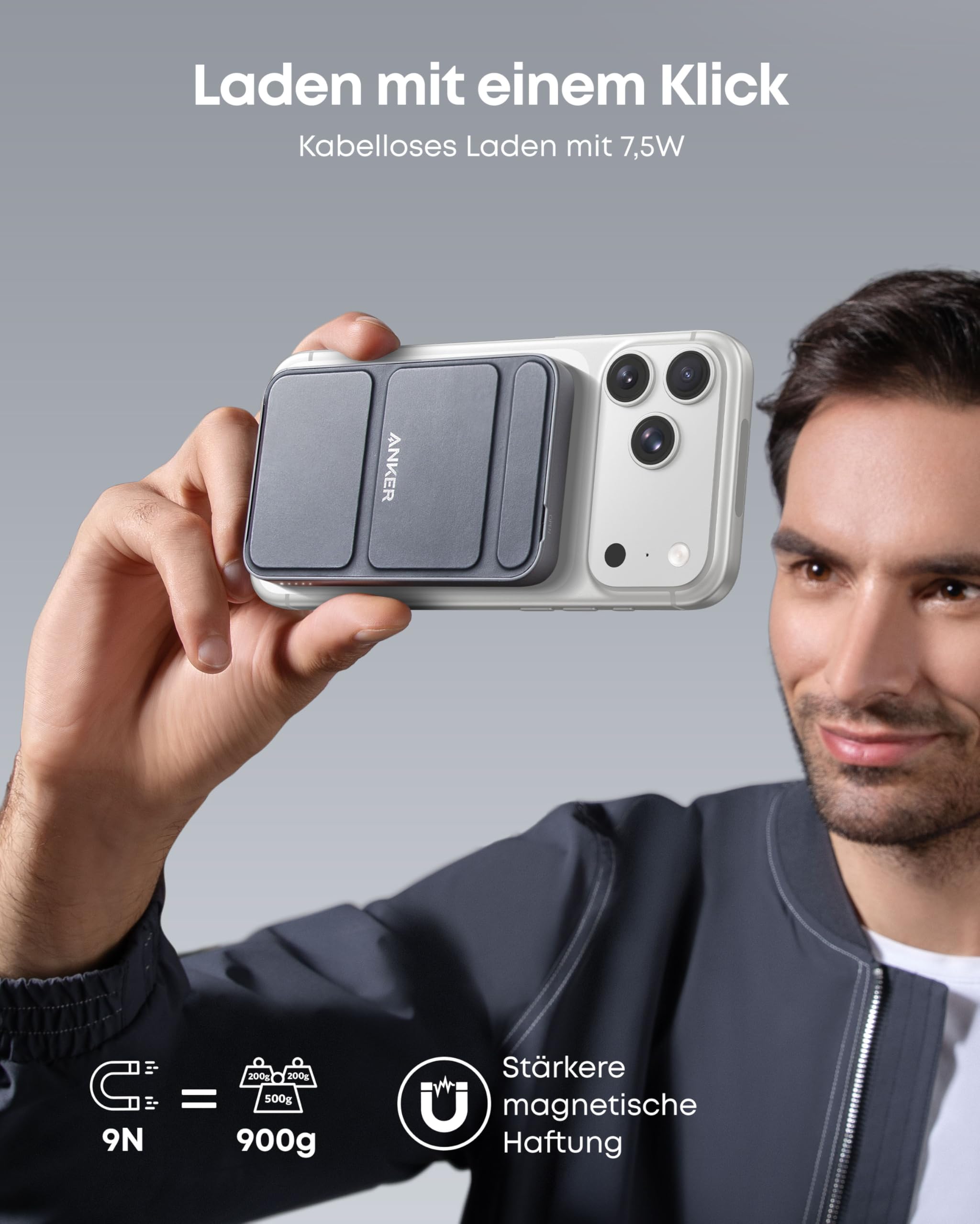 Anker 622 Magnetische Kabellose Powerbank (MagGo), 5000mAh Klappbare Magnetische Powerbank mit USB-C für iPhone 17/16/15/14/13/12, Interstellar
