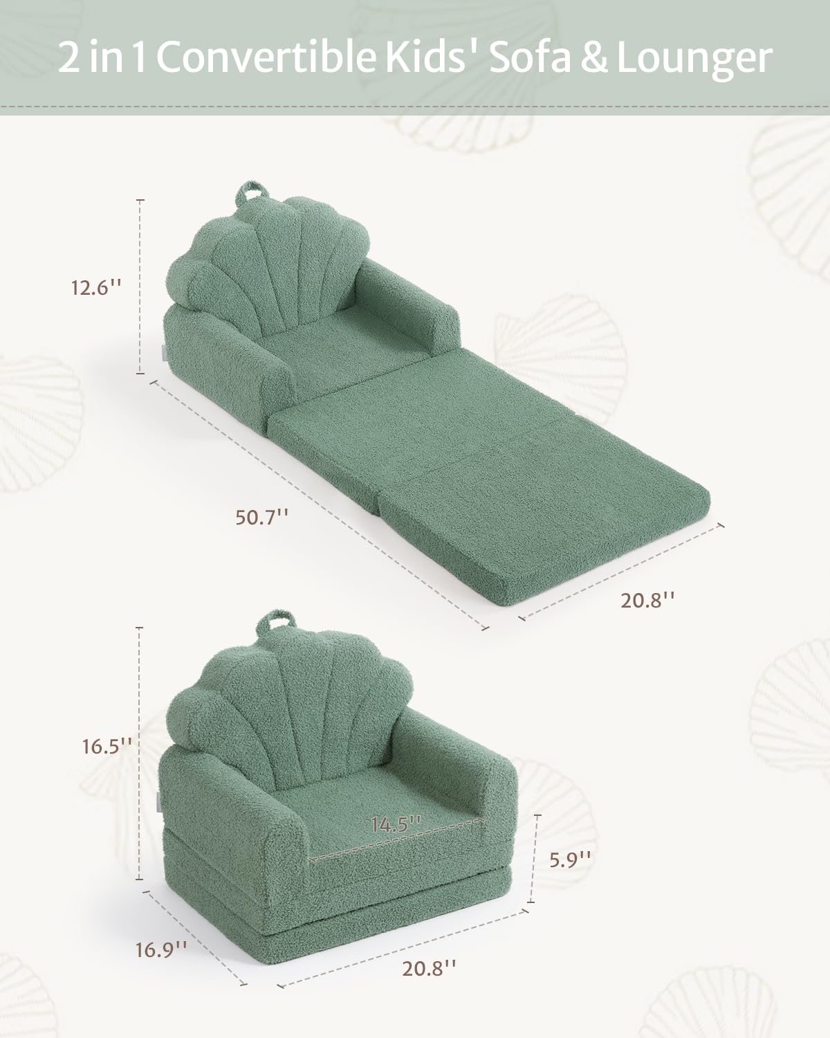 Canapé 2 En 1 Pliable Pour Enfant Blissful Diary - Chaise Convertible En Chaise Longue, Motif Coquillage Canapé 2 En 1 Pliable Pour Enfant Blissful Diary - Chaise Convertible En Chaise Longue, Motif Coquillage