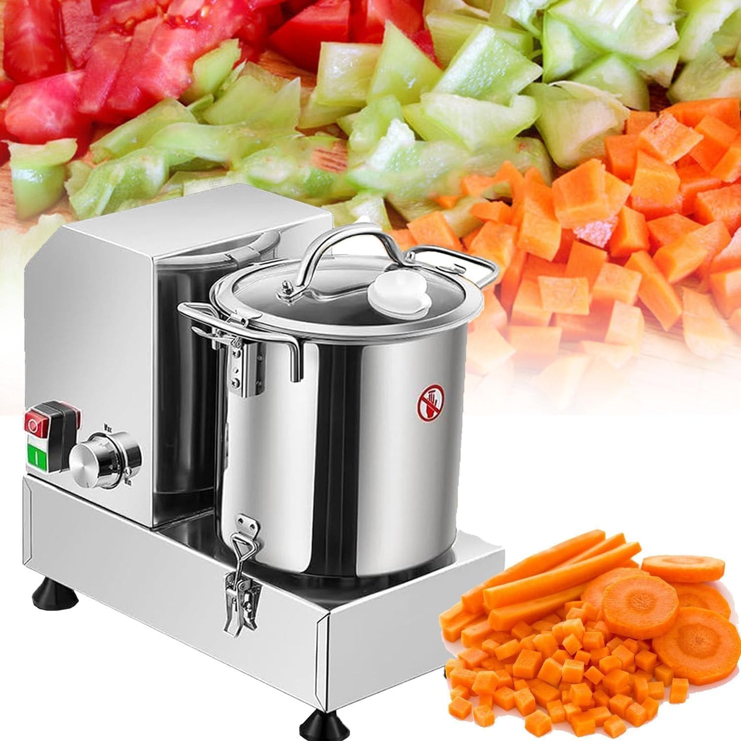Commercial Food Processor With Stepless Speed, 6/9/15L Electric Vegetable Chopper, Speed Up To 3700 Rpm Cutter, Shredder Grinder Blender For Meat, Nuts, Fruit, Vegetable(6l)