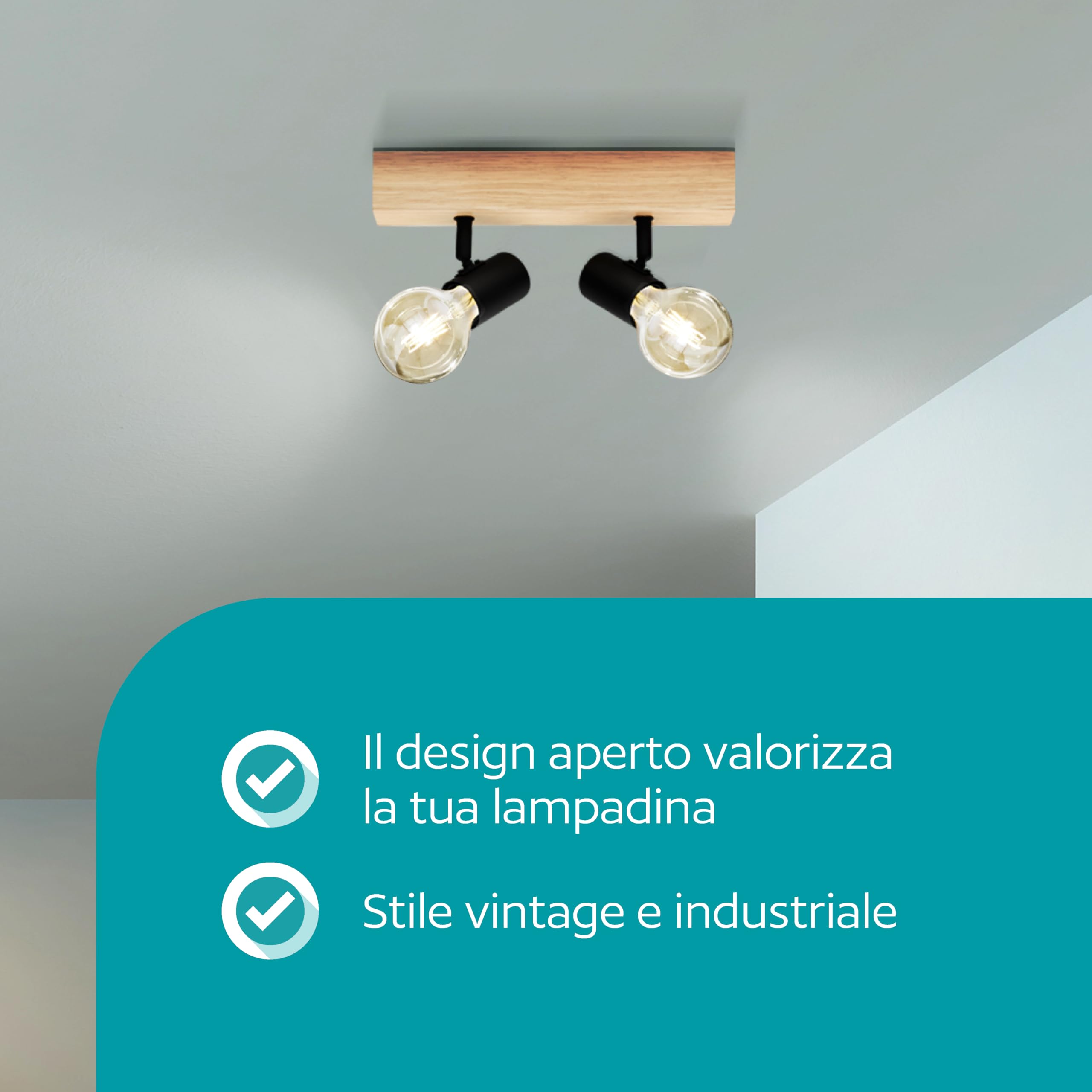Eglo lampada da soffitto Townshend 3, plafoniera vintage a due punti