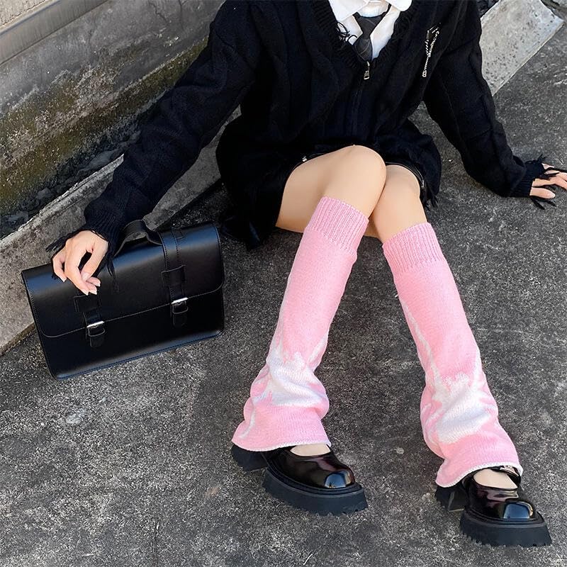 Image of WODECASA Girls Kawaii Leg Warmers Knitted Flared Leg Sleeves Goth Crochet Baggy Cuff Ankle Heap Socks