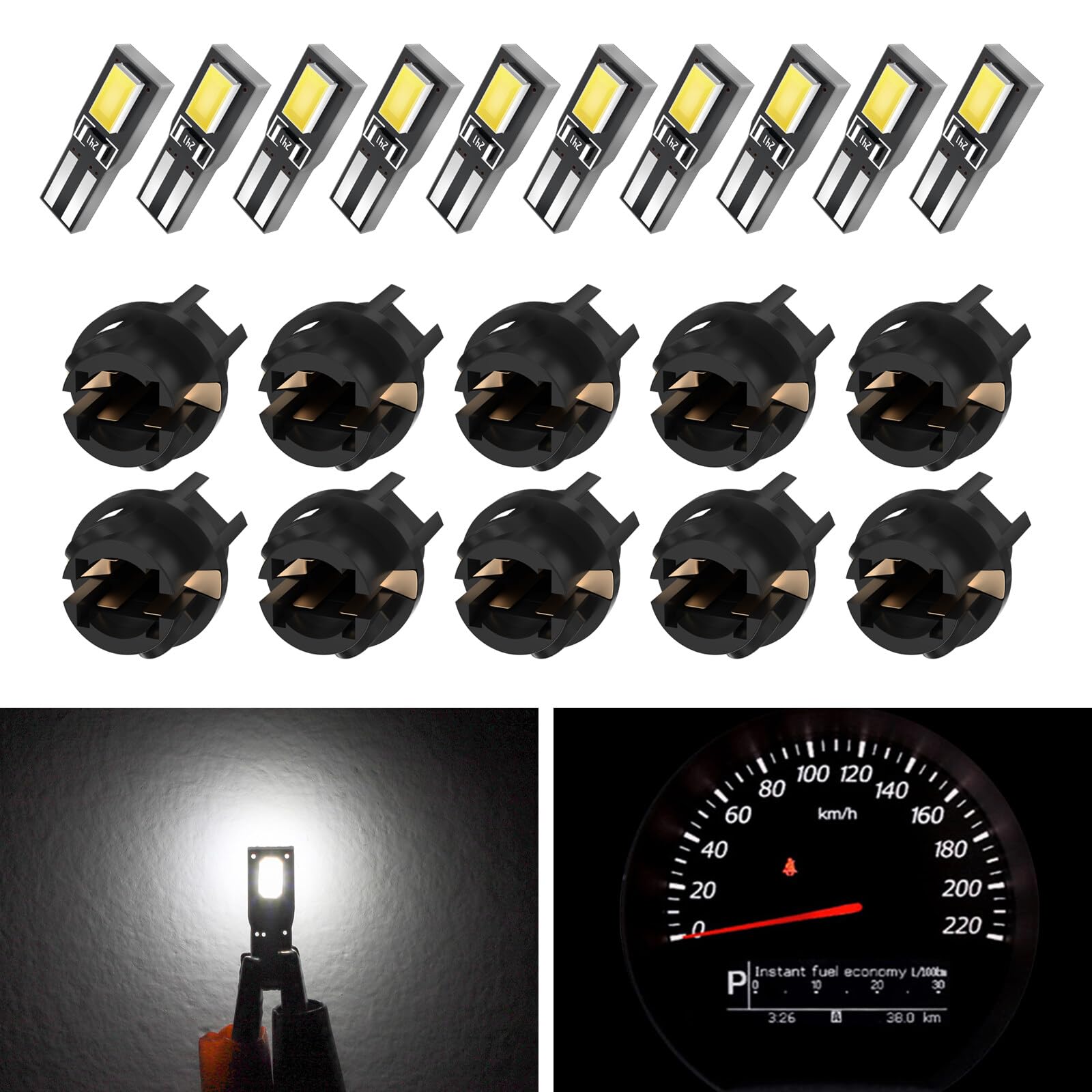 ECCPP Instrument Cluster Dash Panel Lights with Twist Lock Socket T5-2-SMD-White Instrument Lights T5-Twist Lock