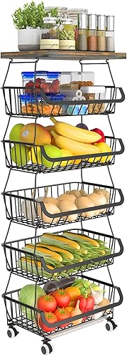 Cesta de frutas de 6 niveles para cocina, carrito de almacenamiento de frutas y verduras, cestas apilables de alambre con ruedas, cesta de productos