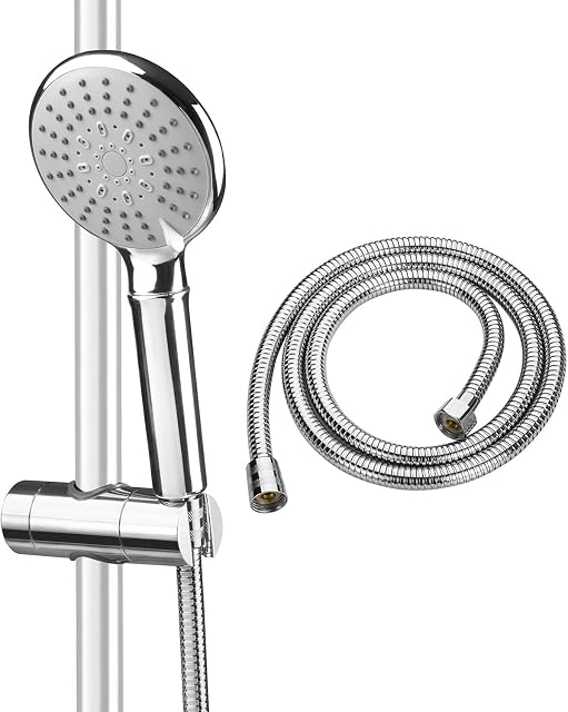 ASTOTSELL Shower Head Kit with Hose and Showerhead Holder Bracket, Fixed Handheld Shower Universal Fitting with Adjustable 5 Sprays Modes for Slide Bar Adjustable 19-25MM O.D, Chrome Plated