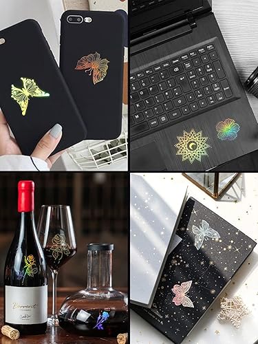 Miniatura 7 de 135 calcomanías de resina brillantes de Kalolary holográficas para manualidades, calcomanías adhesivas de arco iris, mariposas mágicas,