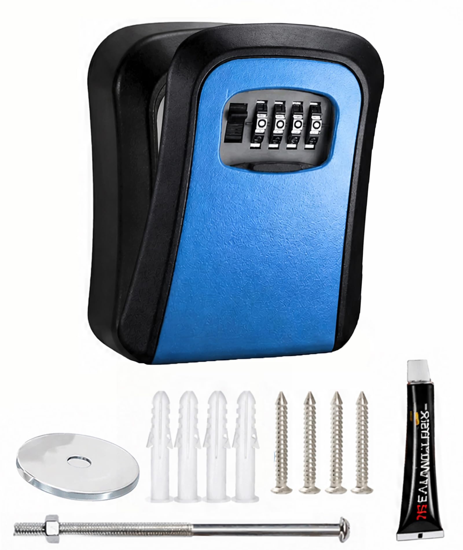 Blue Locker Safe For Home, Wall Mounted 4-Digit Combination Key Storage Box, Weatherproof Outdoor Key Lock Box With Complete Installation Accessories-picture-31