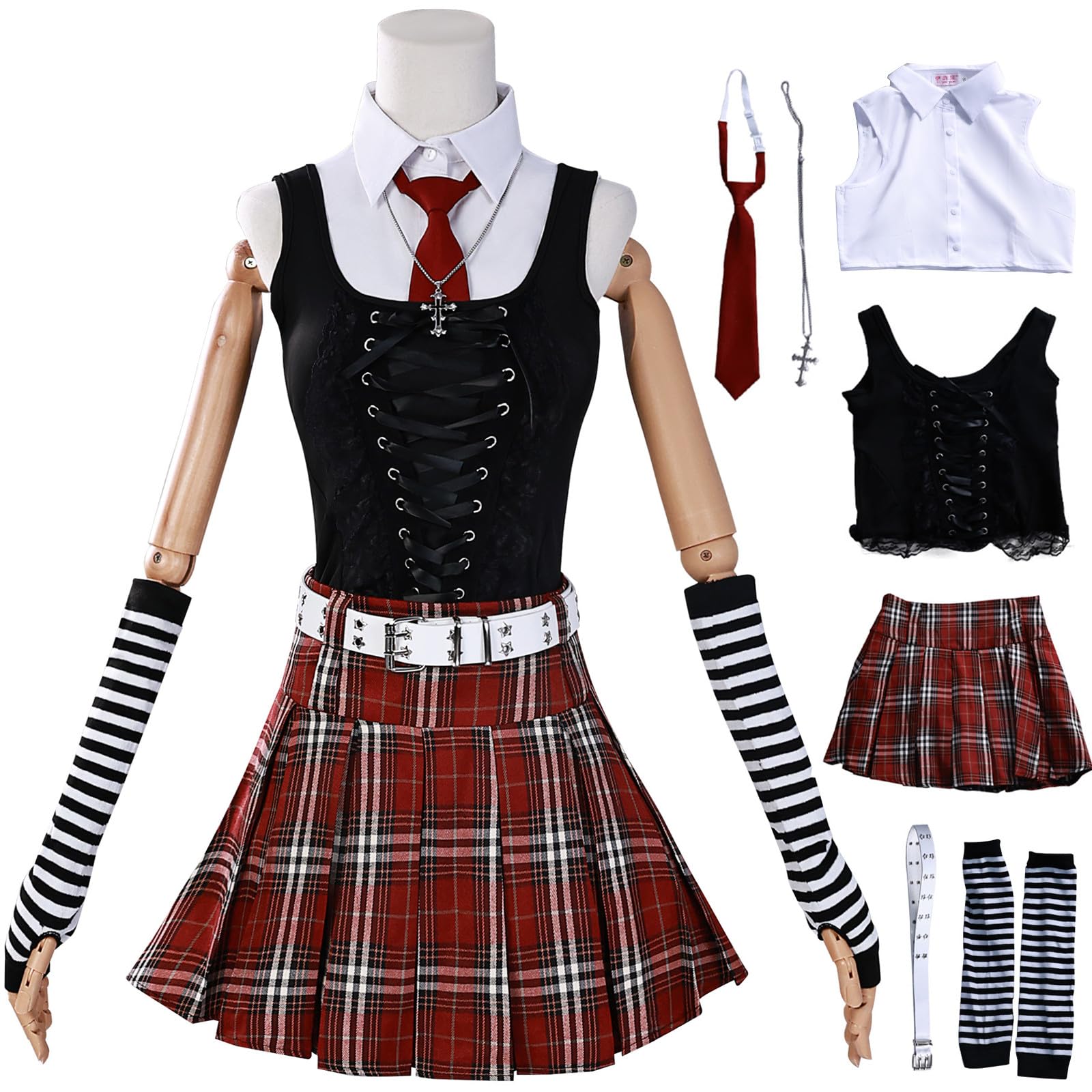 YOGLY MisaMisa Cosplay Costume Women Fancy Dress Anime Misa Amane‌ JK Uniforms Necklace Gloves Set for Carnival Halloween Party Masquerade Costume