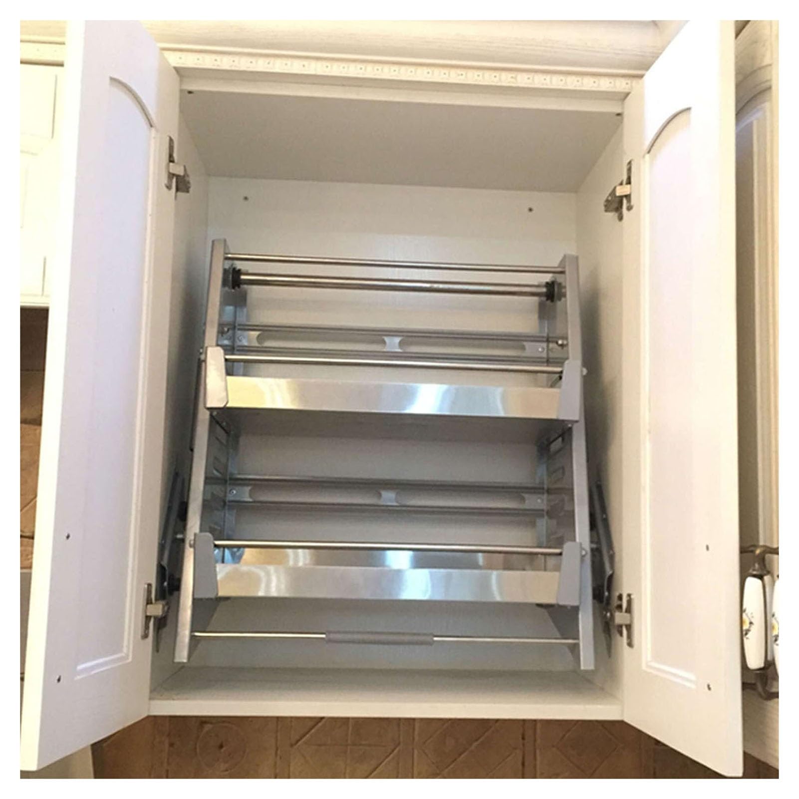 Scaffale da cucina espandibile a 2 ripiani, in acciaio inox, resistente, per armadi, può contenere fino a 15 kg, ideale per la dispensa della cucina e la casa (280 x 865 x 580 mm)