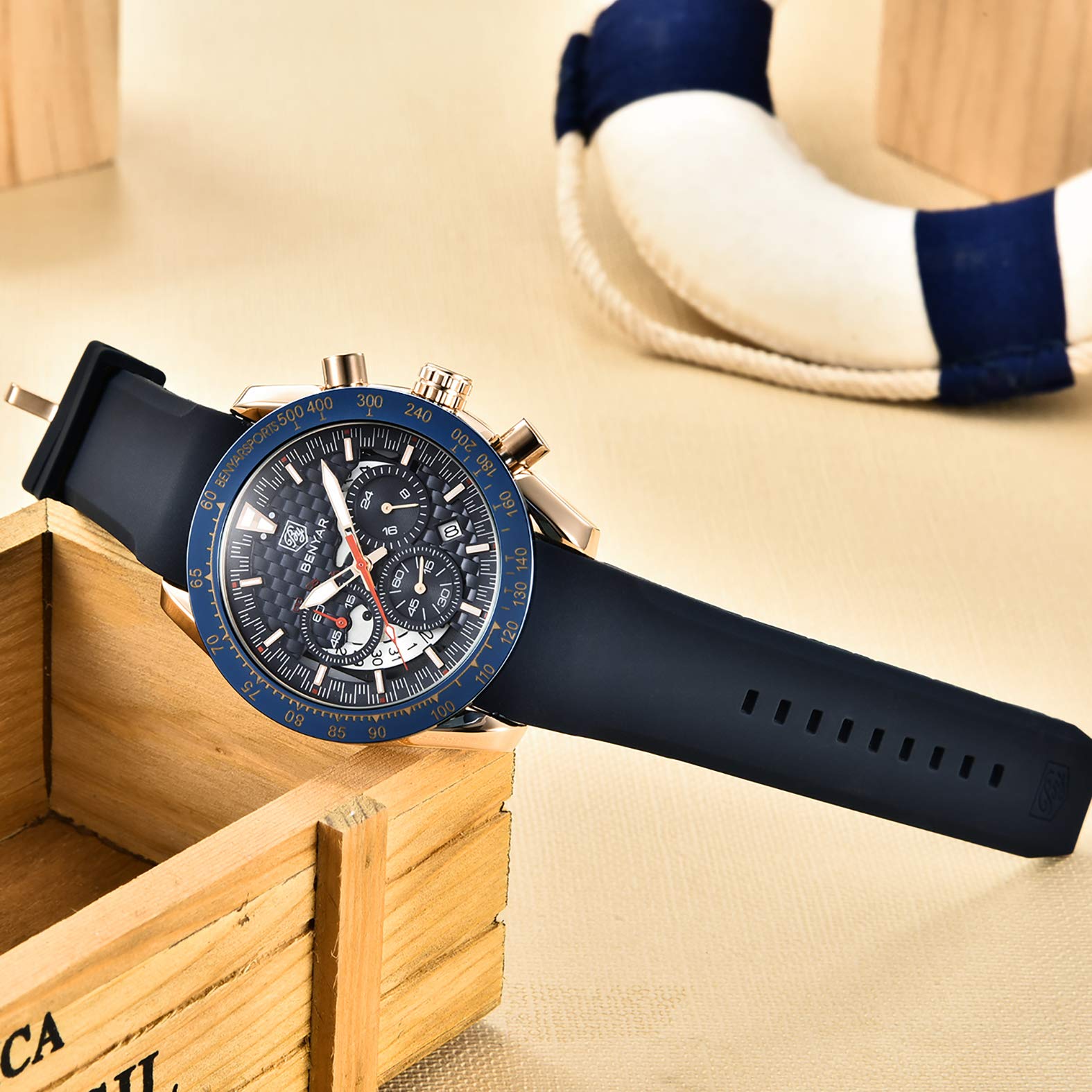 BENYAR BY Orologio Uomo Casual Cronografo da Uomo Movimento al Quarzo Cinturino in pelle Moda Sportivo 30M impermeabile Elegante Regalo per Uomo
