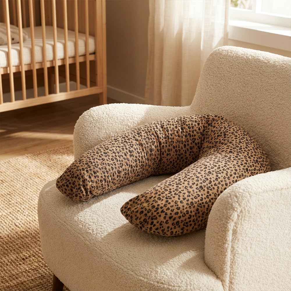 Babysom - Coussin de Maternité 3 en 1 : Grossesse, Allaitement & Repos Bébé - Housse Double Gaze en Coton - Déhoussable et Lavable - Microfibres Silencieuses - Motif Léopard - XXL