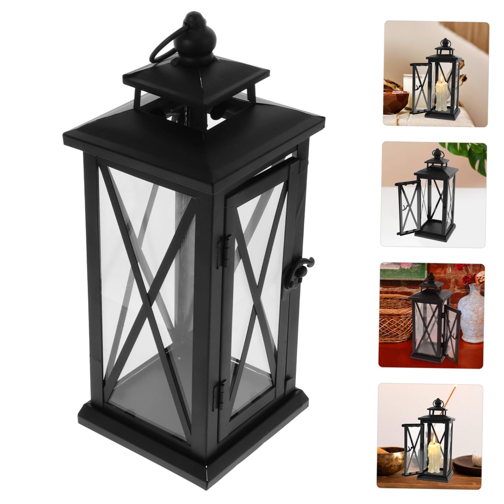 TOYANDONA Retro Eisen Kerzenhalter mit Windschutz Wetterfester Laternenstil Tragbar mit Griff für Outdoor-deko Hochzeitsfeiern Tischdeko Schwarz