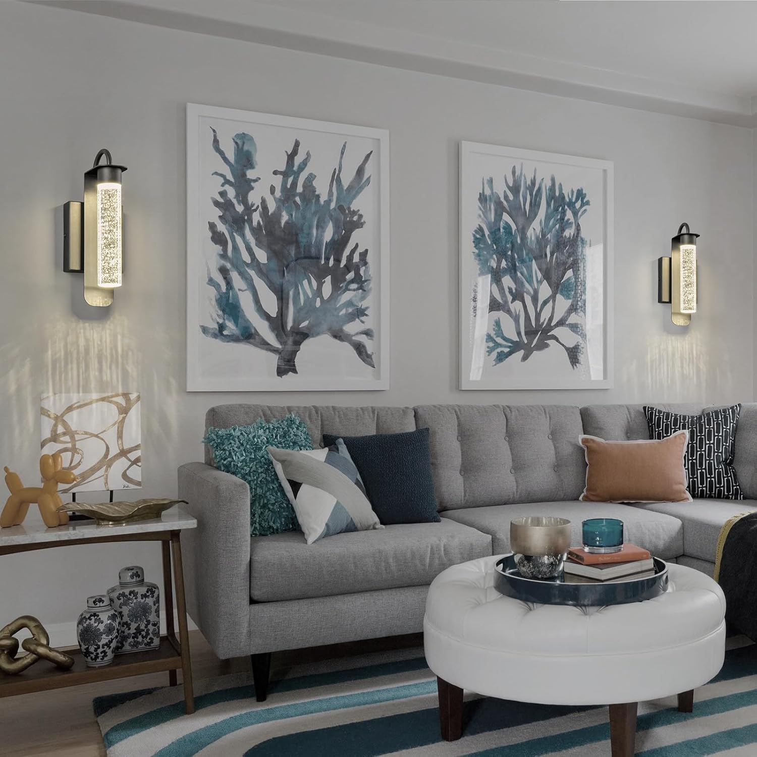 Modern Black Wall Sconces Set of Two Indoor Wall Lamp LED 4000K Neutral White Wall Lights with Bubble Crystal Wall Mounted Light Living Room Bathroom Dimmable Sconce Wall Lighting