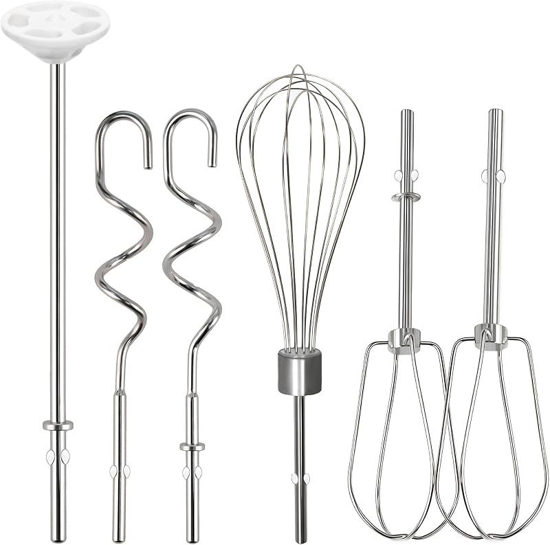 Hand Mixer Beater Attachments for KitchenAid Set of 6 | Including Turbo Beater, Pro Whisk, Dough Hooks, Blending Rod Compatible with KHM512 KHM6118 KHM7210 KHM926