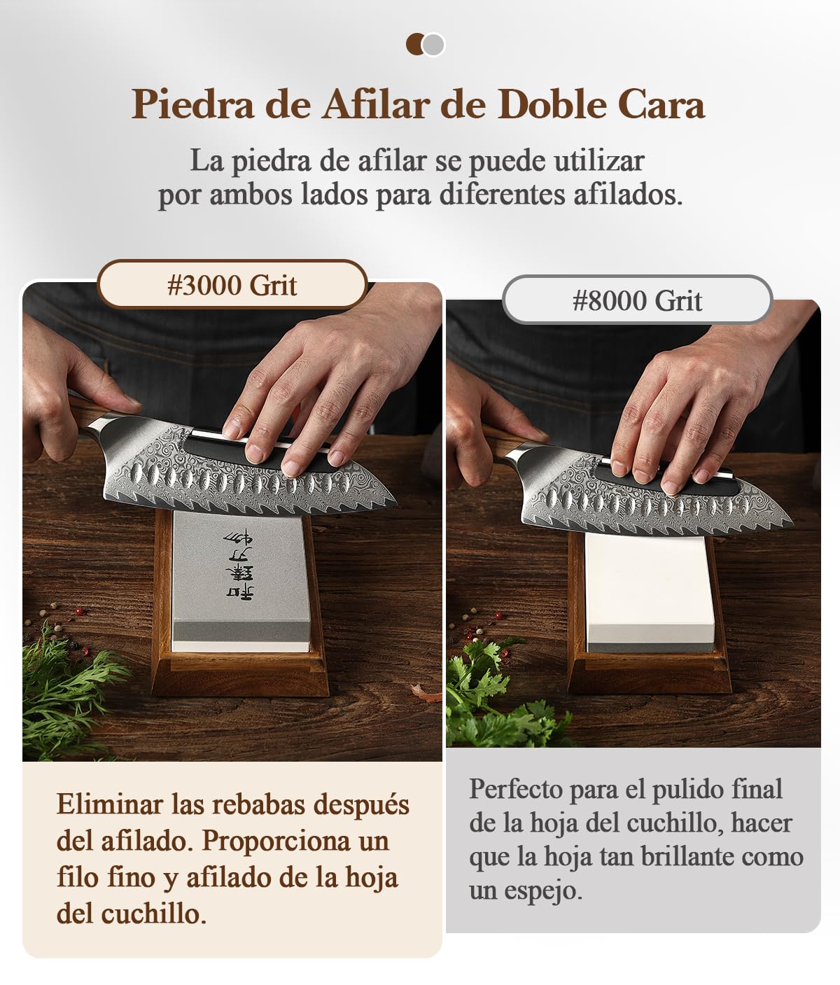 HEZHEN Piedra de Afilar Grande de Corindón Blanco, Grano 3000/8000 Doble Cara Afilador de Cuchillos Profesional, con Base Antideslizante de Madera, Guía de Ángulo y Piedra de Aplanamiento