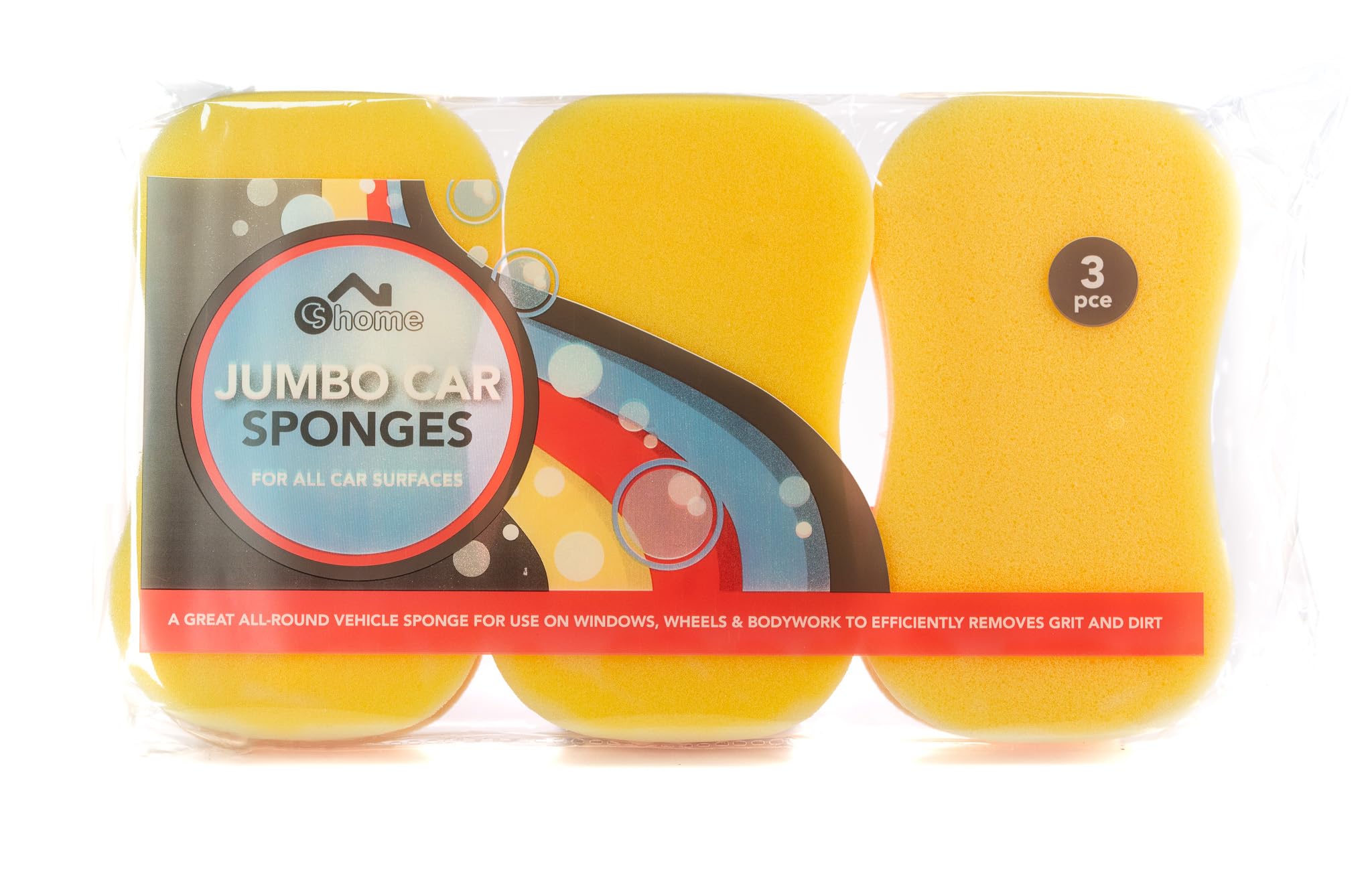Cs Home Yellow - Jumbo Car Cleaning Sponges, Pack Of 3, All-Surface Vehicle Wash Sponges - Windows - Wheels