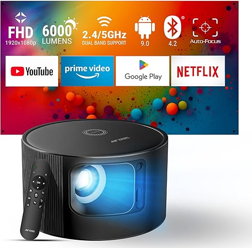 Ant Esports View 811 Smart LED Multimedia Mini Projector for Room (Black) | 1080p HD & 4K Support, 6000 Lumens | 7W Speaker | WiFi, BT, Android 9 |…