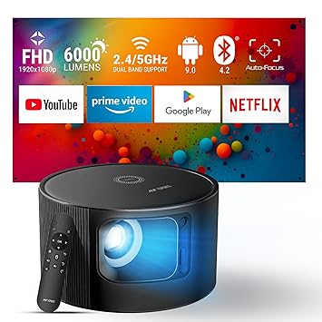 Ant Esports View 811 Smart LED Multimedia Mini Projector for Room (Black) | 1080p HD & 4K Support, 6000 Lumens | 7W Speaker | WiFi, BT, Android 9 | 150