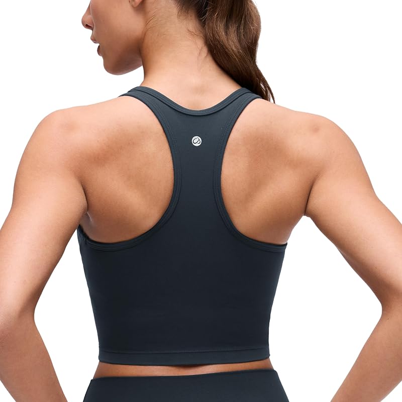 Butterluxe Racerback Crop Tank Tops | Built in Bra, Light Support, Removable Pads, Yoga, Extremely Soft, Scoop Neck, Longline Sports Bras for Women