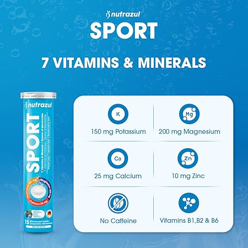 Miniatura 3 de nutrazul Tabletas efervescentes deportivas  Soporte de electrolitos y músculos  7 vitaminas y minerales para hidratación y energía  Sin cafeína