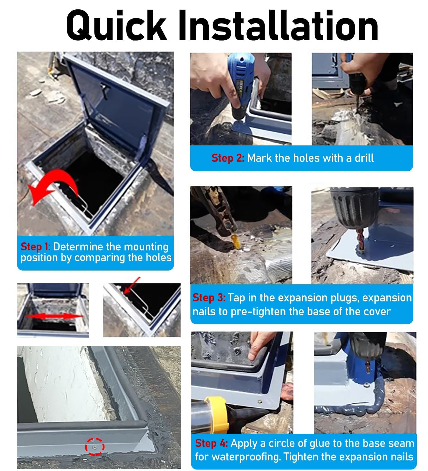 Galvanized Steel Roof Hatch - 60x60cm, Gas Shock Strut, Lockable, Waterproof, For Attic/Basement Access