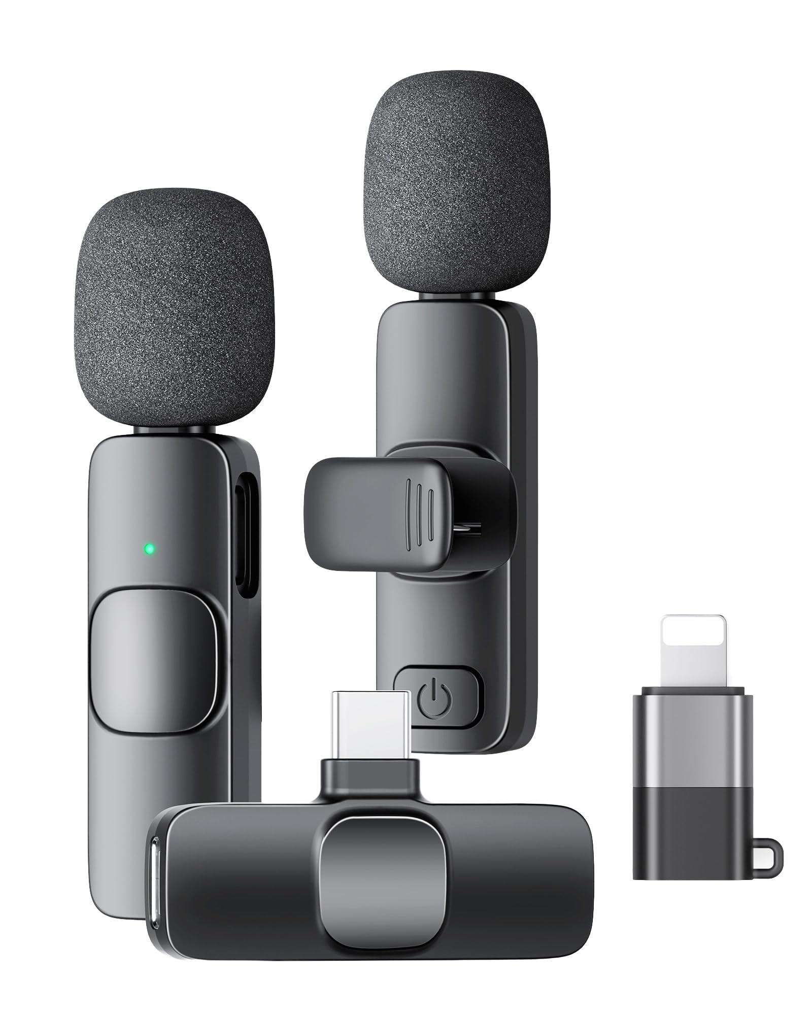 KUKIHO Wireless Lavalier Microphone for iPhone iPad and Android Phone, 2 Pack Lapel Mic Plug and Play Wireless Mic Noise Reduction Microphone for Video Recording Interview Podcast (Black)