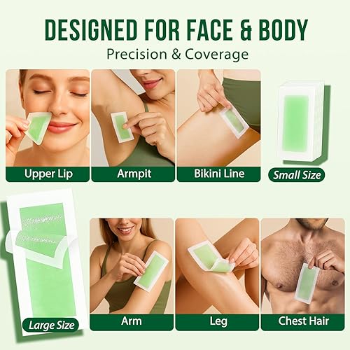 Miniatura 2 de Tiras de cera no tejidas, 250 piezas, tiras de cera corporal y facial para depilación (no contiene cera), tiras de cera grandes de 2.8 x 7.9