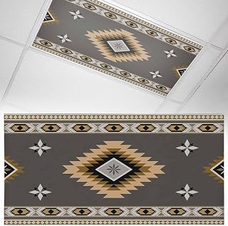 1 Pcs Grey Tribal Geometric Fluorescent Light Covers Vintage Boho Native Abstract Magnetic Light Covers for Ceiling Lights 4 x 2 ft Drop Ceiling Lights Cover Shade for Office, Home, Hospital