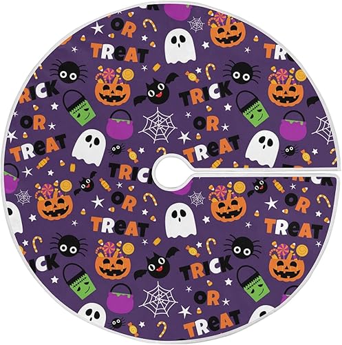 Miniatura 1 de Decoración de falda de árbol de Navidad con calabaza morada de Feliz Halloween, decoración de truco o trato, espeluznante fantasma, tapete de árbol