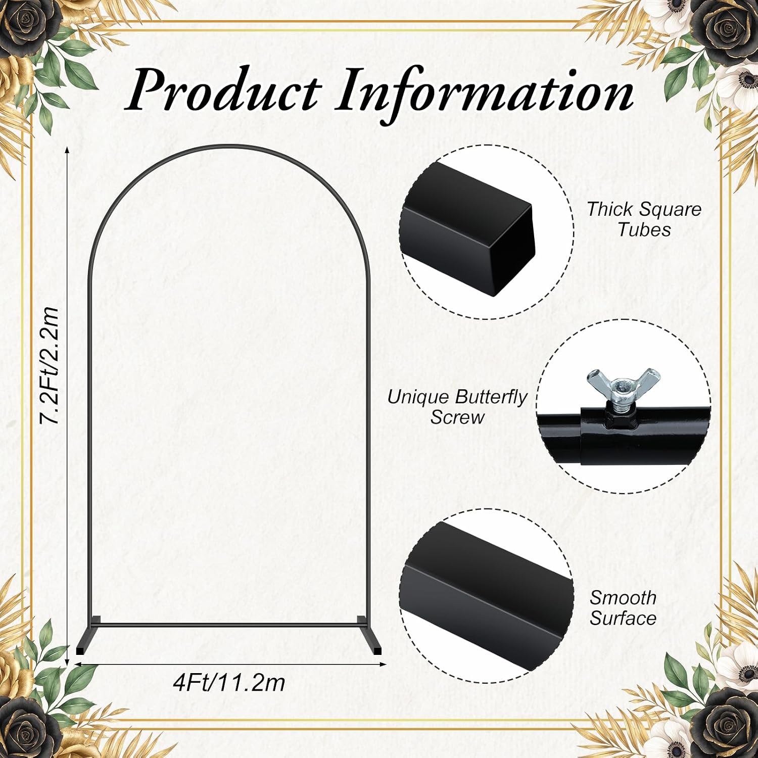 7.2ft Wedding Arch Backdrop Stand Black Metal Balloon Stand Assembly Arch Frame for Wedding Birthday Ceremony Baby Shower Balloon Photo Decorations