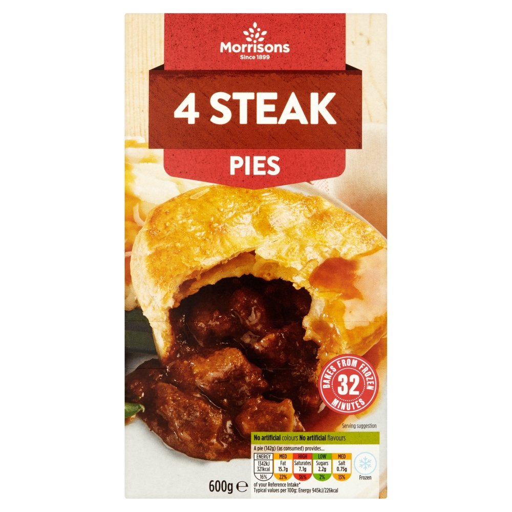 Morrisons Steak Pies, 4 x 150g (Frozen)