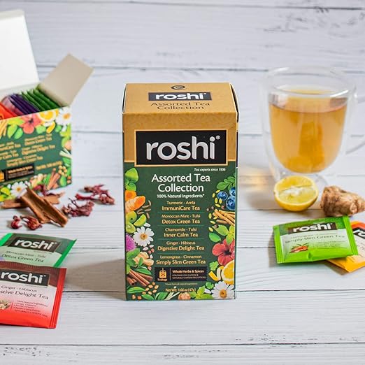 Roshi Assorted Herbal & Green Tea Collection | (25 Teabags) | Desi ...