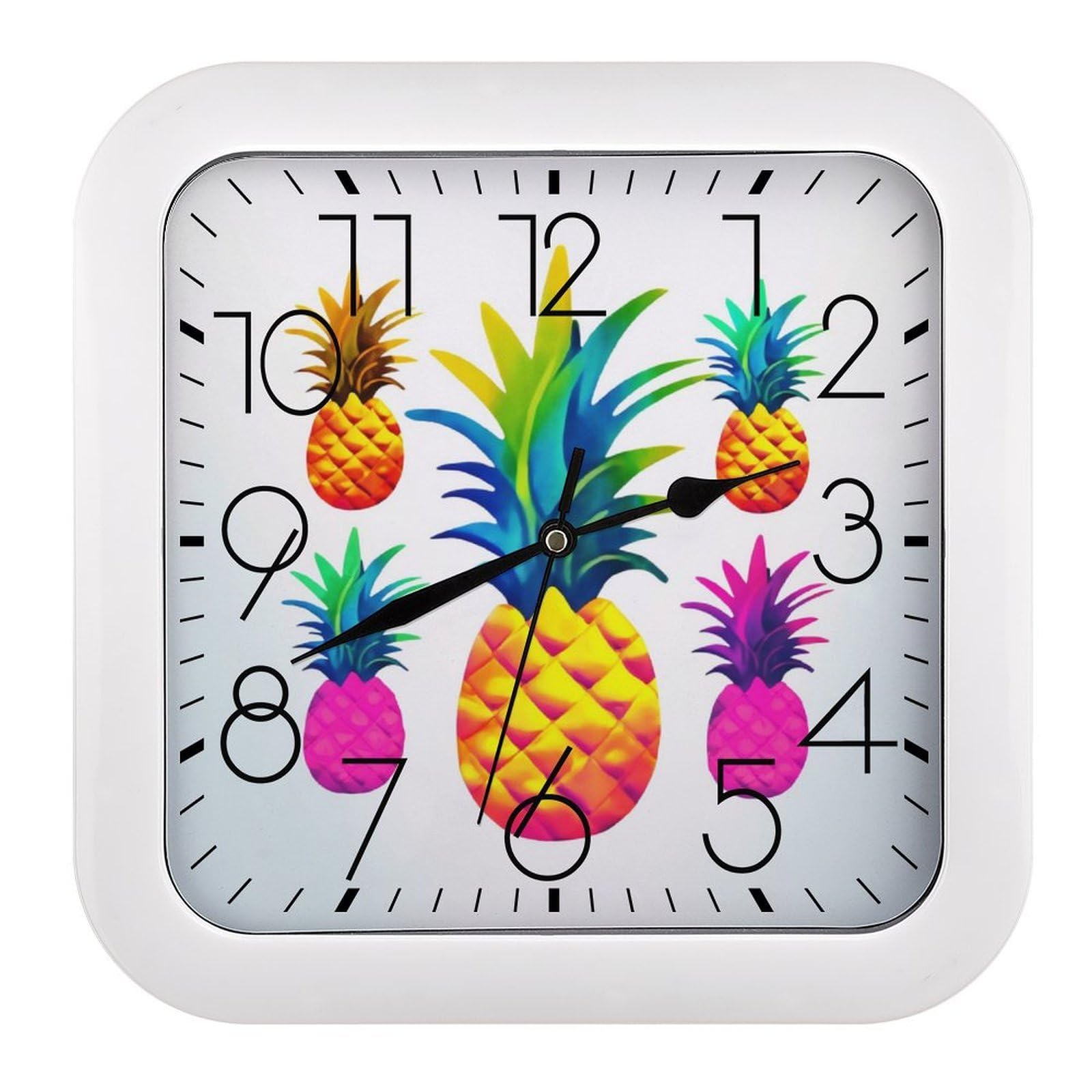 NTVOWPZO 10 Inch Wall Clock Colorful Pineapple Battery Operated Wall Clocks Silent Non-Ticking Square Wall Clock for Living Room Kitchen Home Office Wall Decorative Clocks