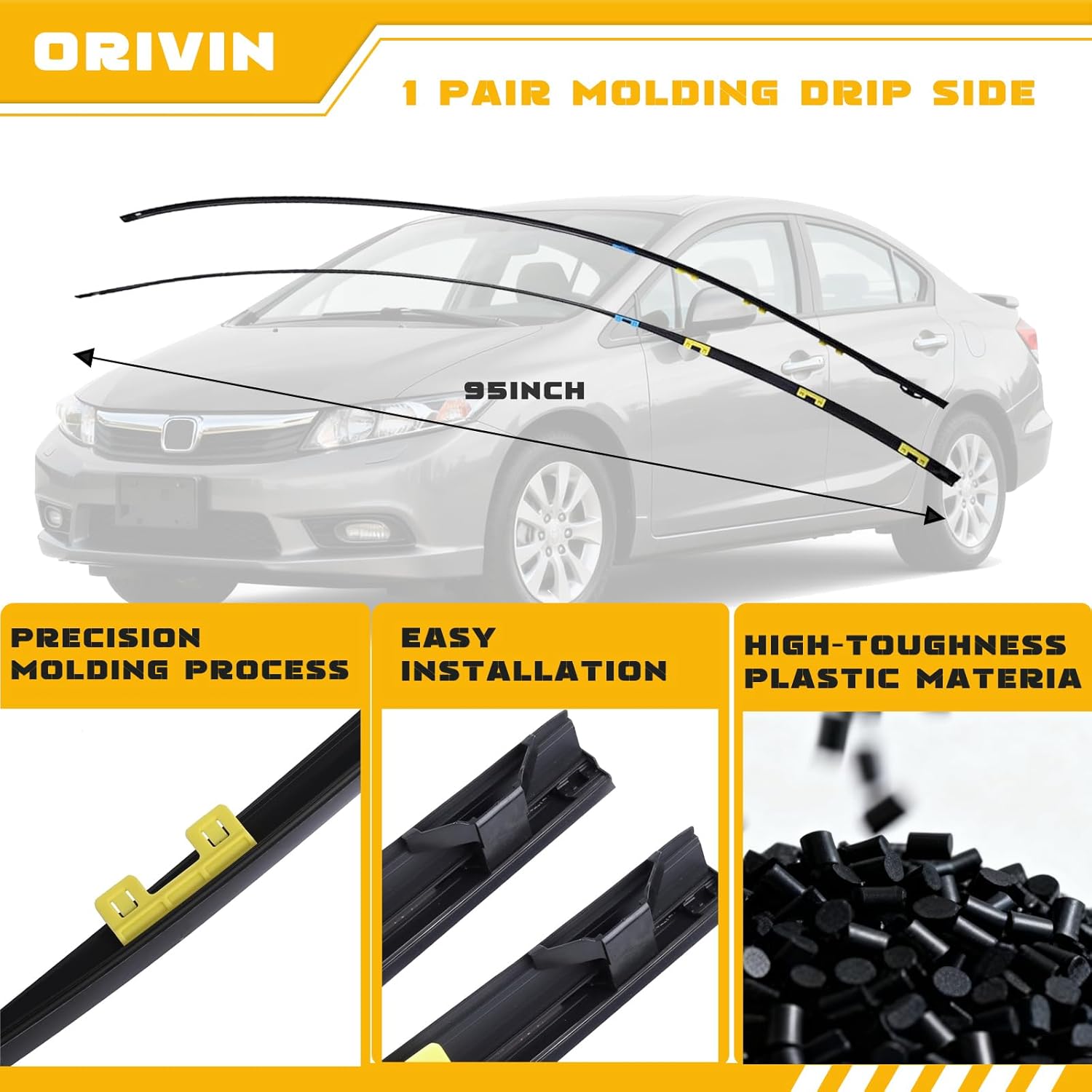 Left & Right Molding Drip Side Set Compatible with Honda Civic 2006-2011 Windshield Roof Molding Trim Set Pair 73168-SNA-013,73158-SNA-013