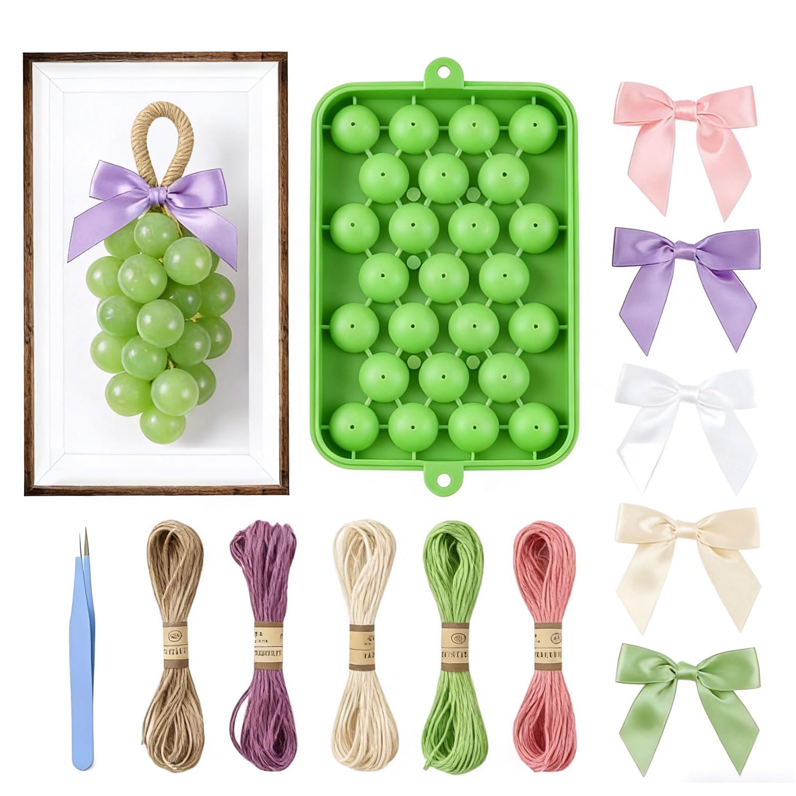 Jazuaiao Artistic Grape Design Soap Maker Set Featuring Silicone Mold, Ropes, Bows, Tweezers for Creative Ideas Arts and Soap Set