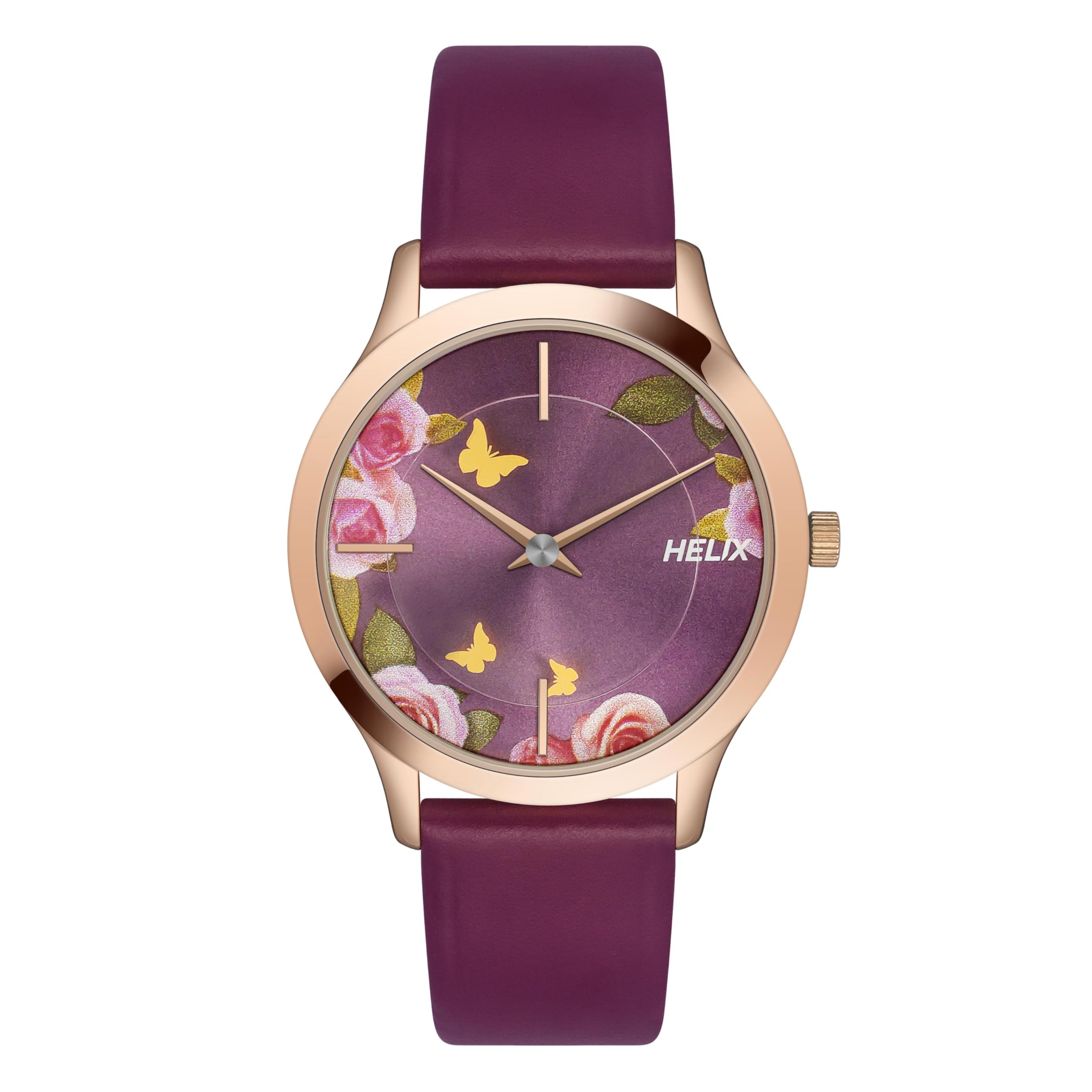 Helix by Timex Maroon Round Analog Watches for Women | Quartz Movement Leather Strap Ladies Watches | Upto 30 m Water Resistance with Buckle Closure | Gift for Women TW053HL05 (B0D767K536) Amazon Price History, Amazon Price Tracker