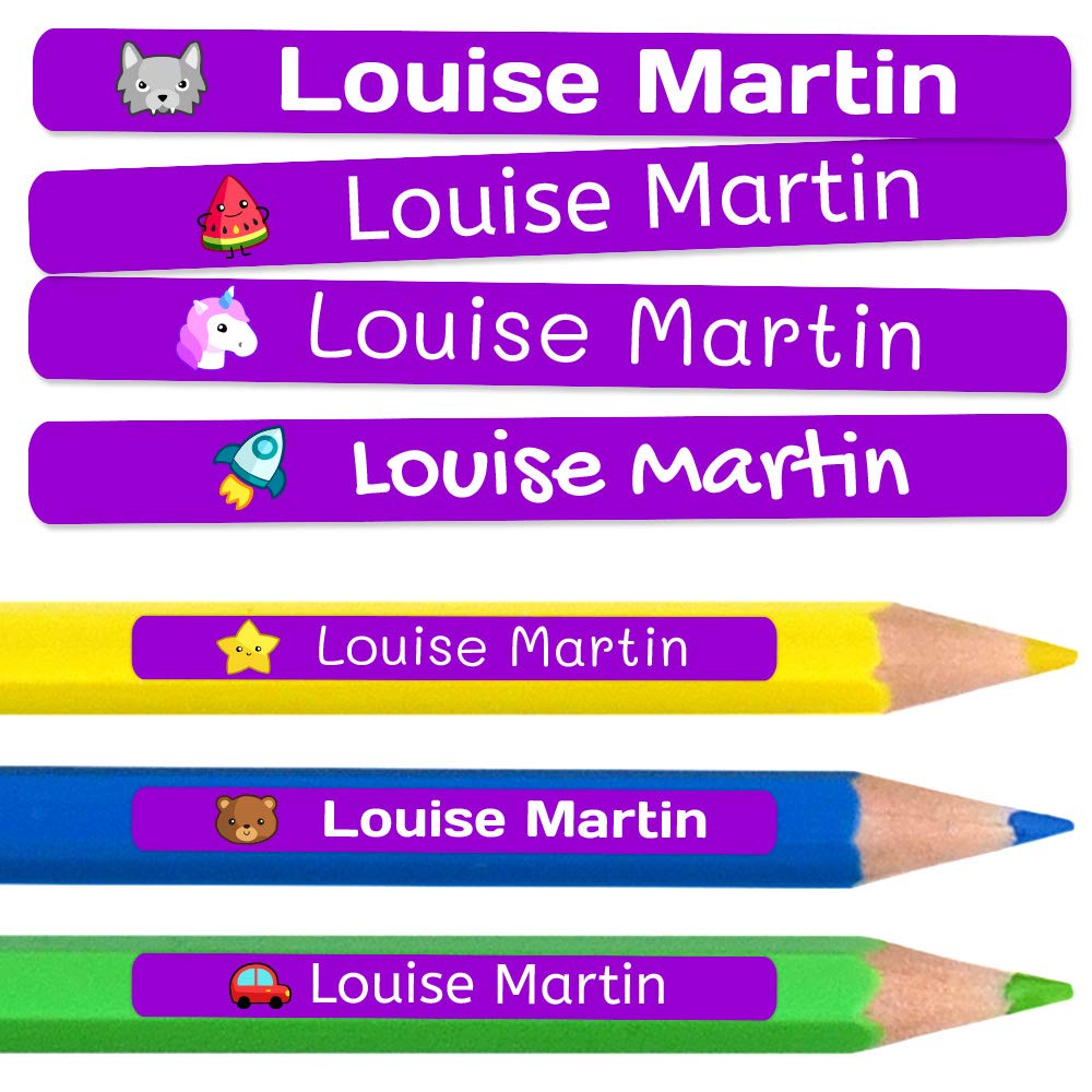 200 Personalised Sticky Labels for Pencils and Ballpoint Pens School Stickers with Name for Marking Items Waterproof Stickers for School and Nursery Dimensions 4.6 x 0.6 cm — image 1
