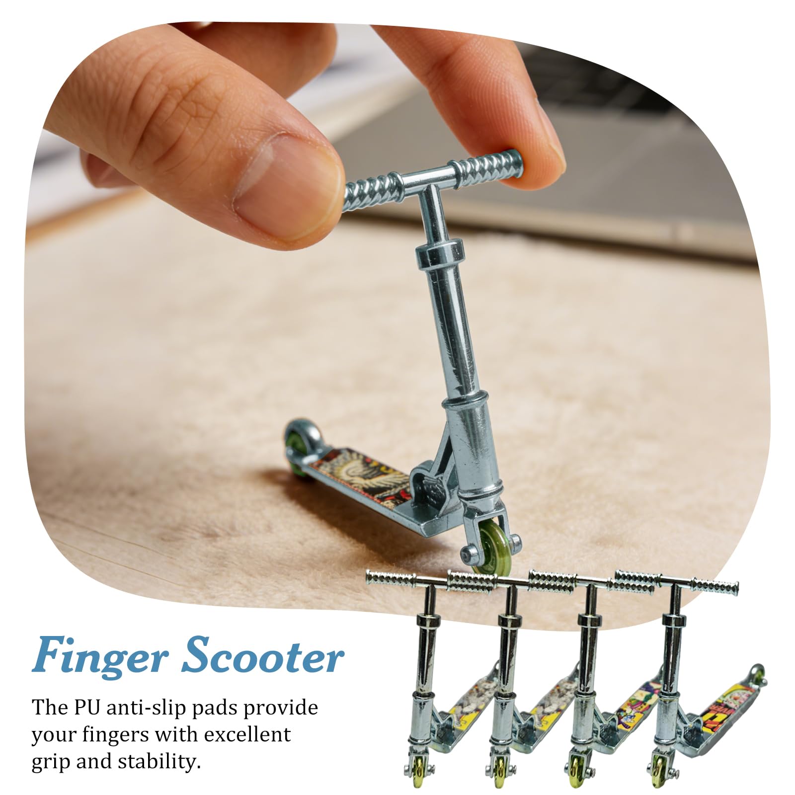 4 Fingerboard Mini Skate | Monopattino Freestyle Per Dita | Colore Blu | Regalo Per Bambini