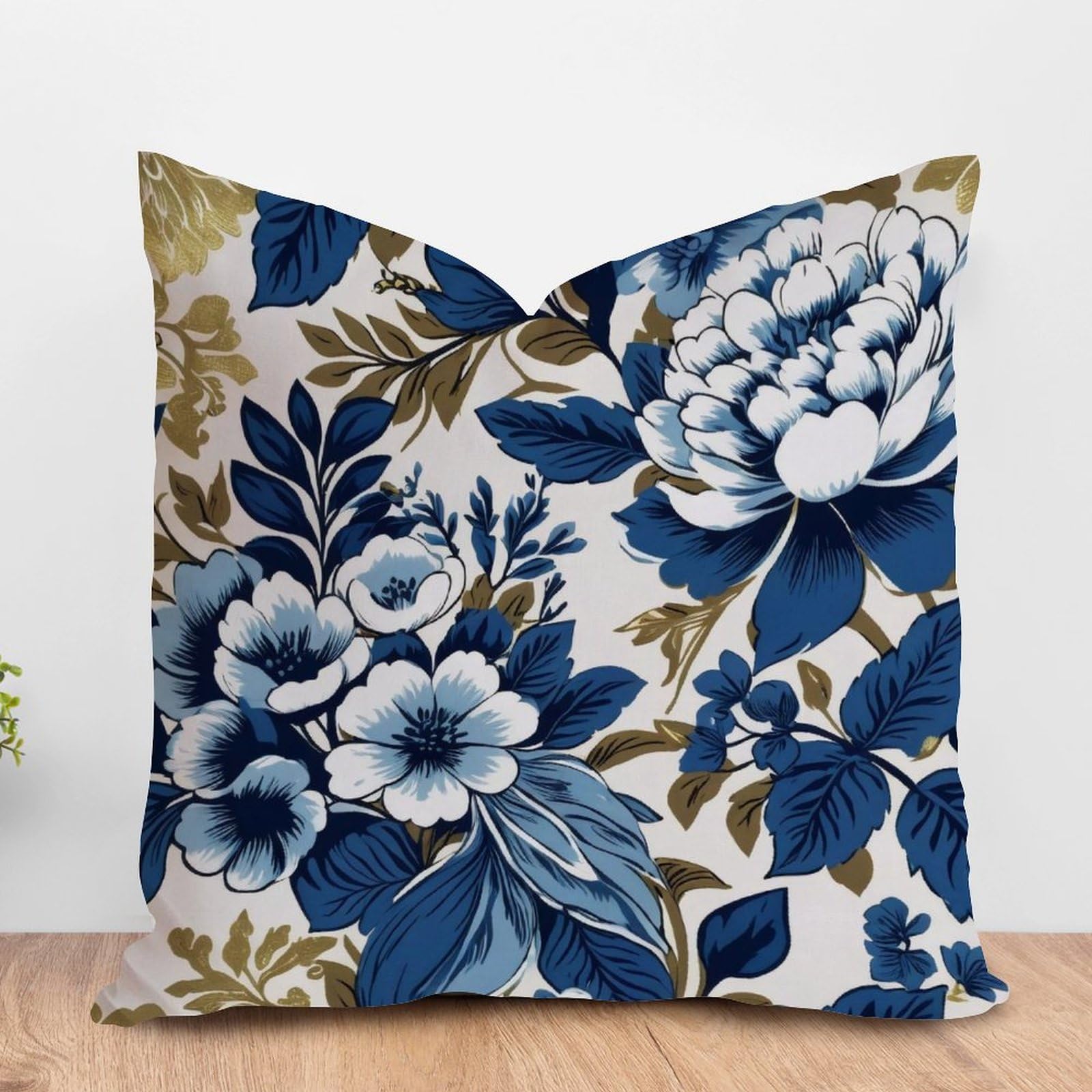 Amazon.com: ArogGeld Dark Blue and Tan Peony Floral Cushion Cover