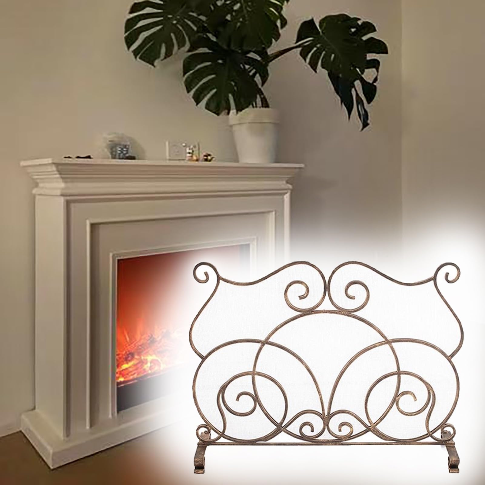 Salvachispas Chimenea Pantalla de Chimenea Independiente, Protector de Leña, Protector de Chispas de Hierro de un Solo Panel, Barrera a Prueba de Fuego para Hornos de Granja
