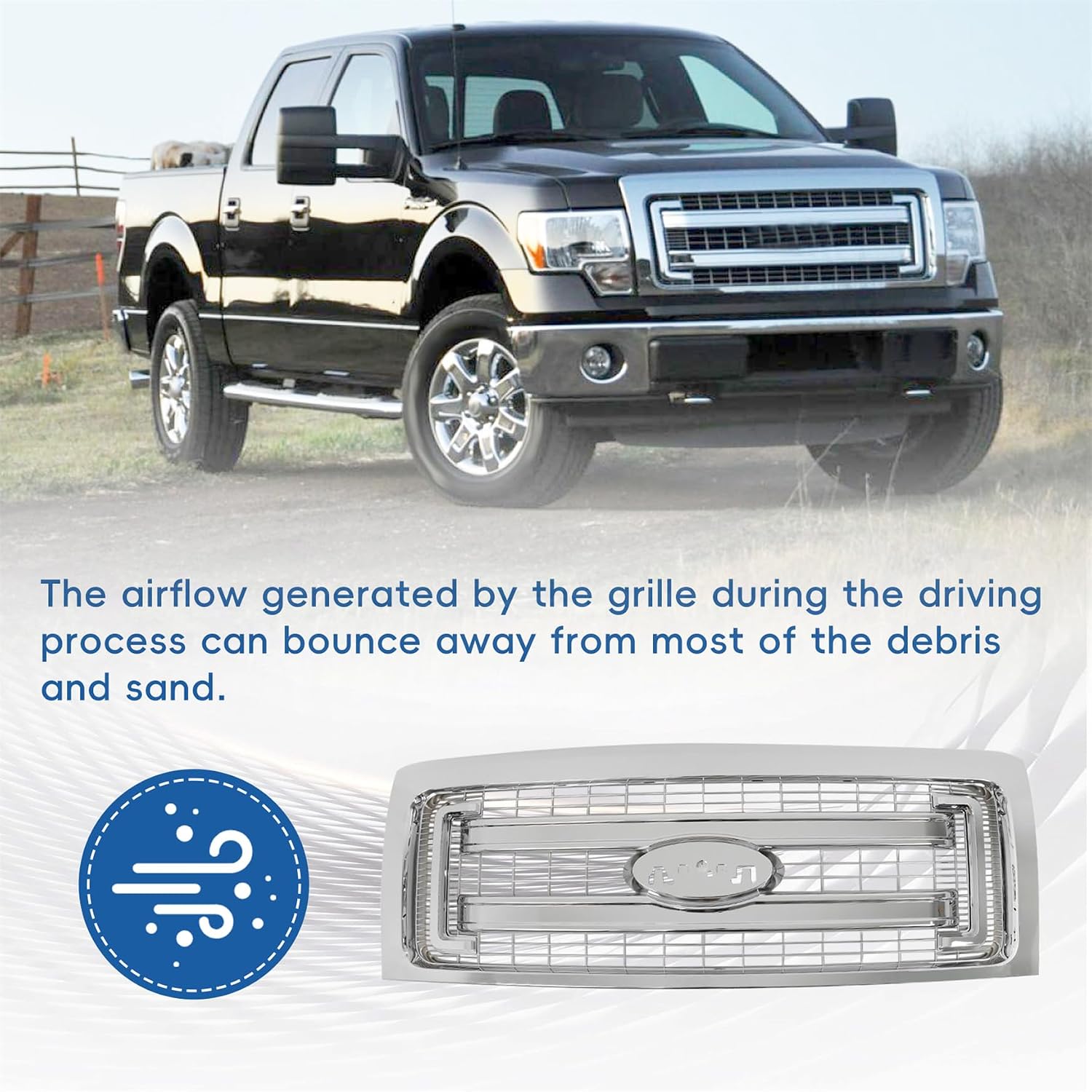 Front Bumper Hood Grille Upper Chrome Mesh Style Replacement for F150 2009-2014