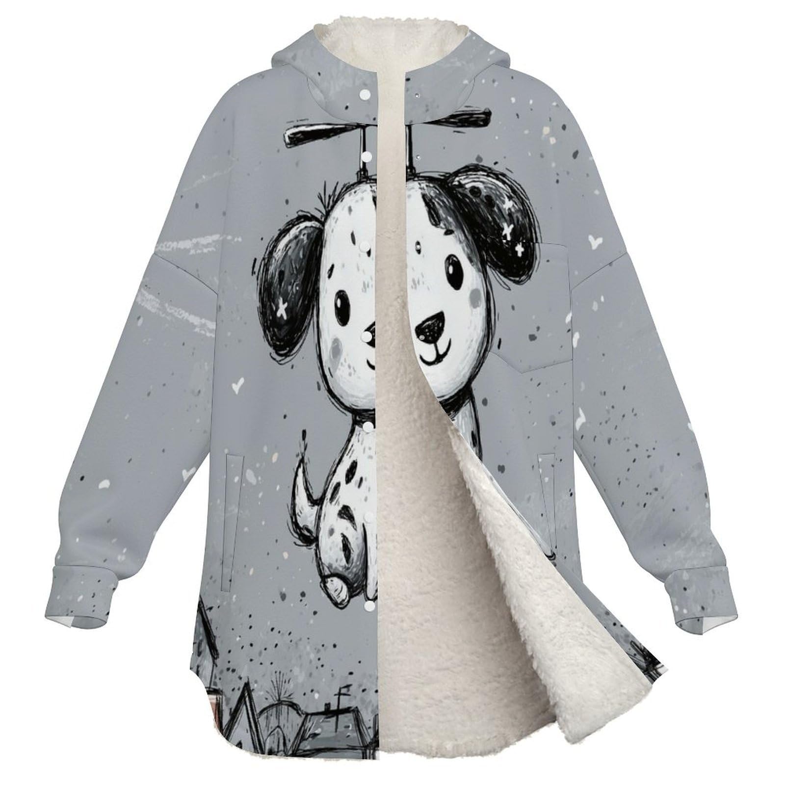Sudadera Invierno con Capucha de Forro Polar Mujer Ciudad De Perros Helicóptero Cálido Hoodies a Manga Larga Felpa Sudadera con Bolsillos, Gris