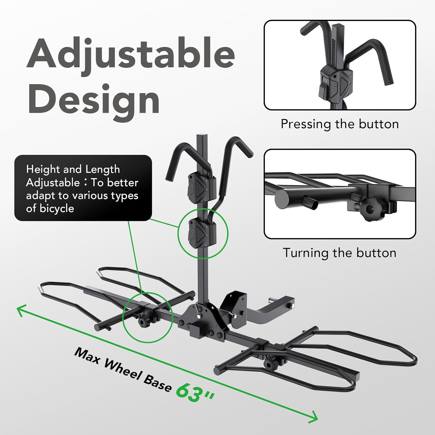 2-Bike Rack Hitch Mount, Fits E-Bikes, Fat Tires up to 5", 160lbs Tilting Hitch Mount Platform Rack for Cars SUVs Trucks -2" Receiver