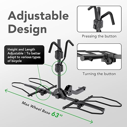 Miniatura 4 de Soporte de enganche para 2 bicicletas, se adapta a bicicletas eléctricas, neumáticos gruesos de hasta 5 pulgadas, soporte de enganche inclinable de