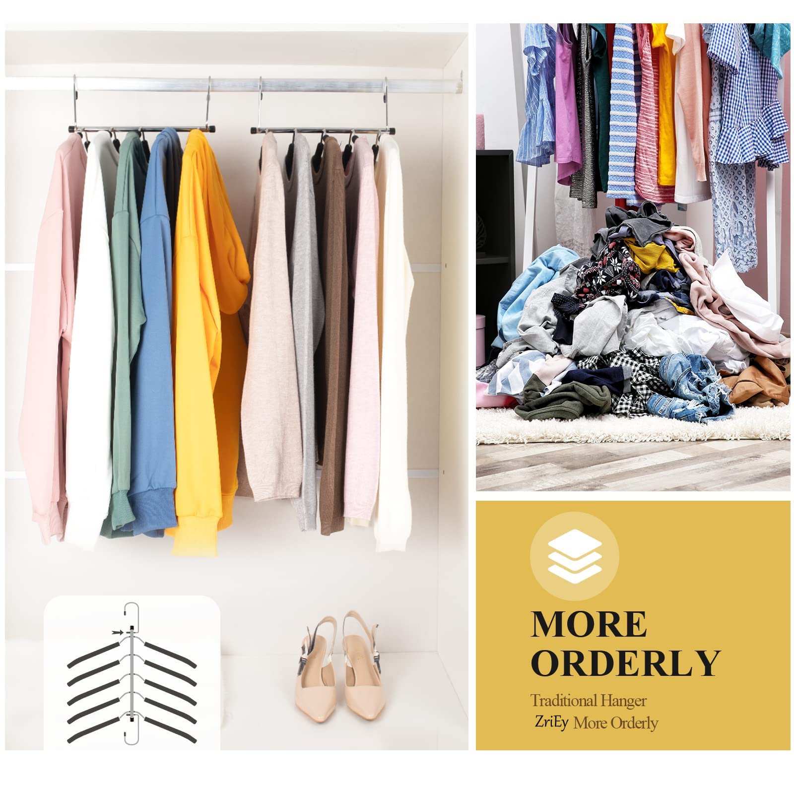 2 Pack Kleiderbügel Platzsparende Kleiderbügel für Kleidung- Upgrade rutschfeste Kleiderbügel mehrere Schichten Closet Organizer und Lagerung für Mantel, Hosen, Schal, Krawatte