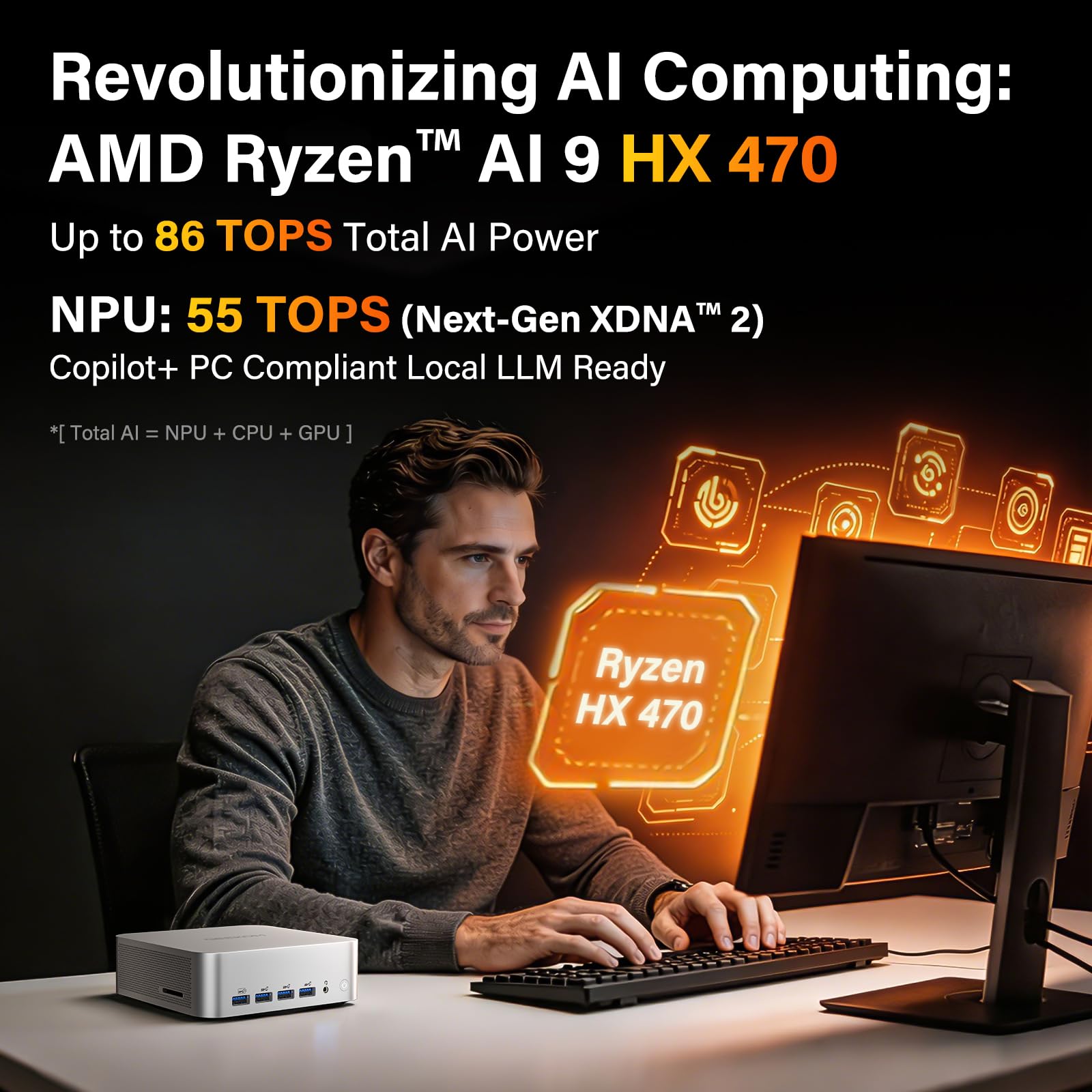 GEEKOM Mini PC A9 Max AI com LAN dupla de 2,5 G, AMD Ryzen AI