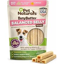 Pet Naturals BusyButter Balanced Belly Peanut Butter Bones, Rawhide-Free Chews for Small Dogs, Long Lasting Chew Bones, Probiotics and Pumpkin for Gut Health, 22 Count